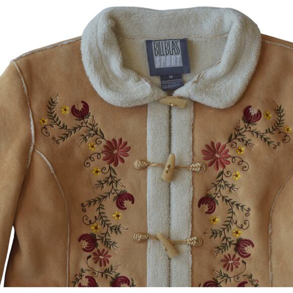Vintage Bill Blass Embroidered Sherpa Jacket Size Medium | Floral, Warm & Cozy - Picture 2 of 8